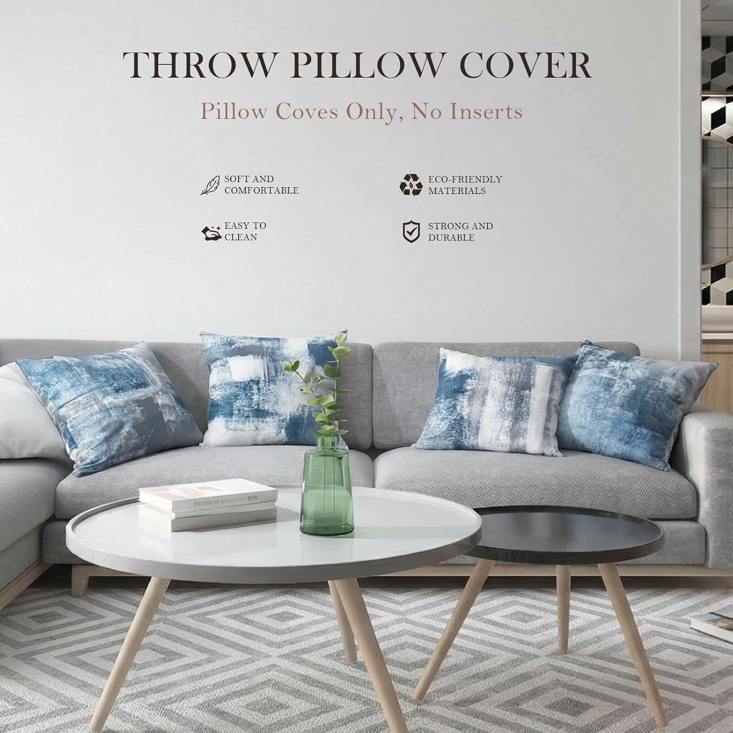 Set Of 4 Blue And Grey Abstract Art Artwork Pillow Cover 18 X 18 Inch, Gallery Modern Decorative Throw Pillows Cushion Cover For Bedroom Sofa Living Room