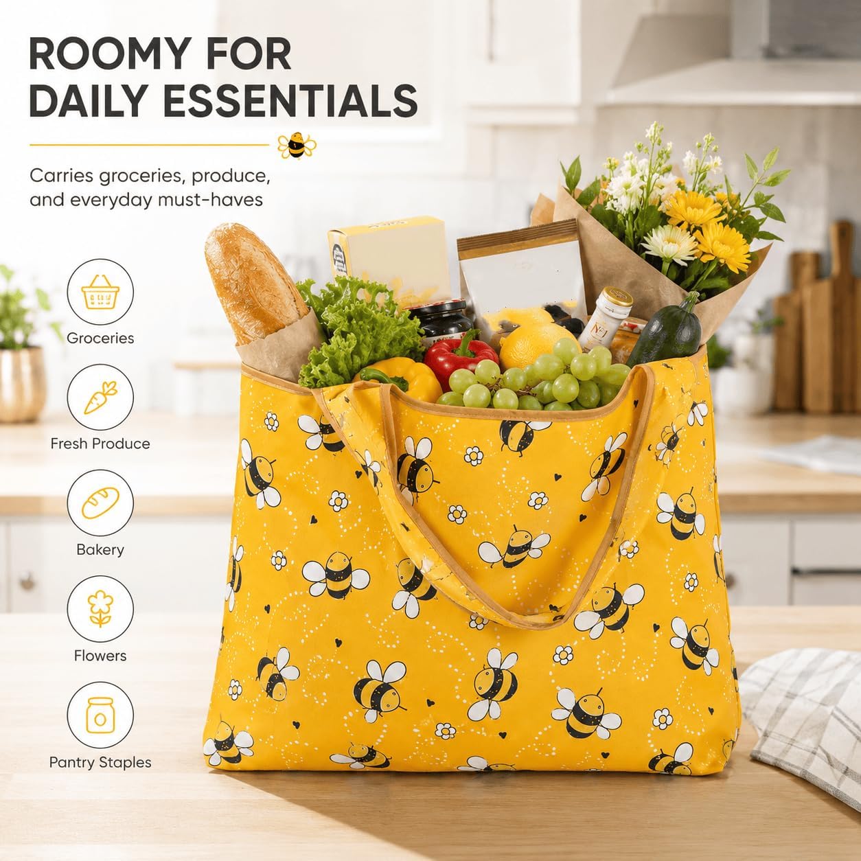Large Gym Tote Bag For Women Foldable Grocery Tote, Eco-Friendly Travel Bag Waterproof For Carrying Everyday Shopping,Work