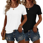 2PCS Women Short Sleeve T Shirts Crew Neck Solid Soft Basic Tee Casual Loose Fit Lightweight Summer Tops Clothes 2026