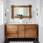 Memorecool Rustic Wood Mirror For Bathroom, Farmhouse Wall Mounted Vanity Mirror, Rectangular Wooden Framed Mirror For Bedroom Living Room Entryway, 30 X 20 Inch