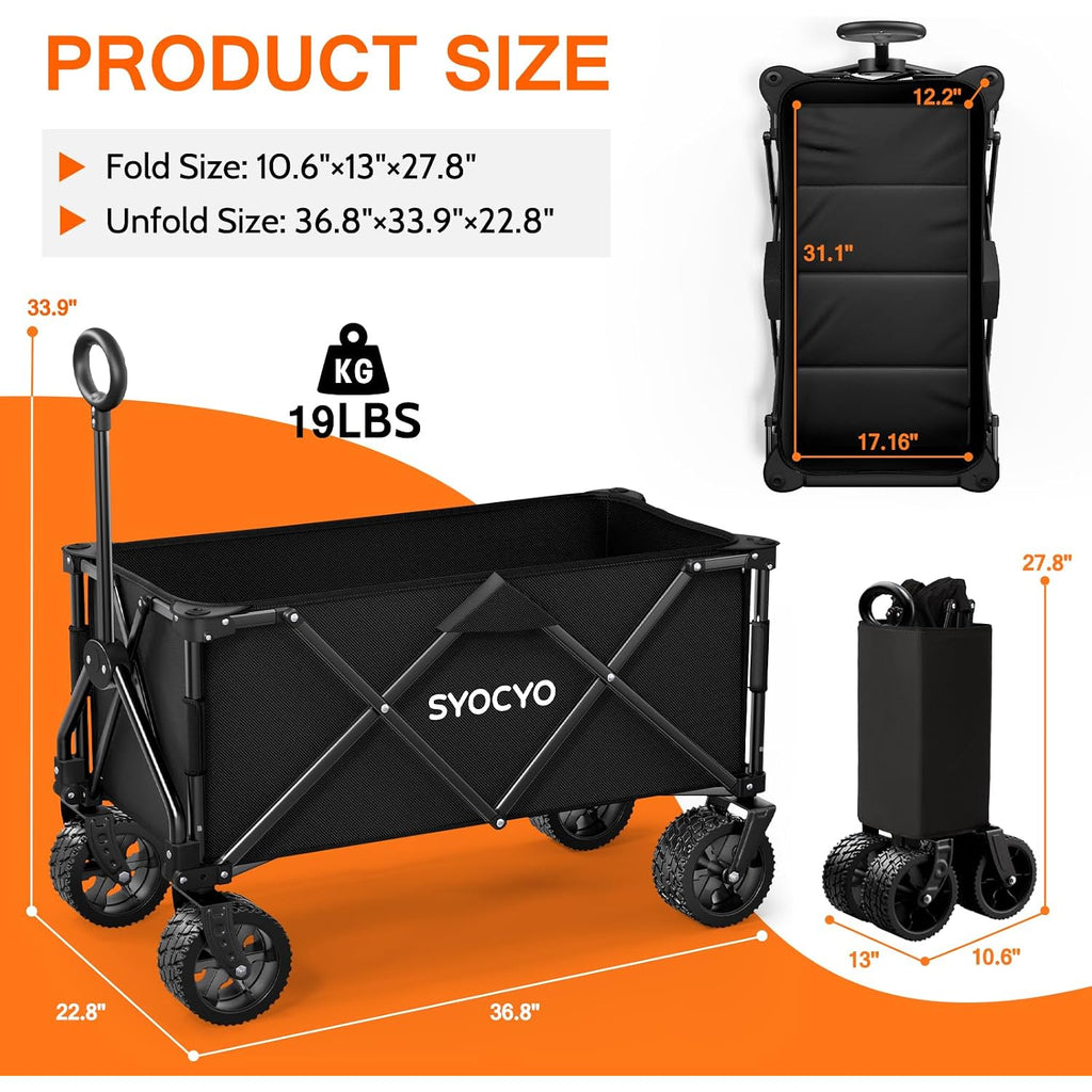 Beach Wagon 420Lbs – Heavy Duty Wagons Carts Foldable, Collapsible Wagon With Big Wheels For Sand & Cup Holders For Camping Garden Sports Grocery