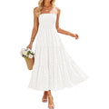 Zesica Womens 2026 Summer Boho Strapless Midi Dresses Off Shoulder Smocked Eyelet Wedding Guest Beach Long Dress Pockets