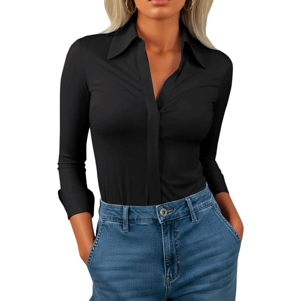 Button Down Shirts for Women Slim Fit Long Sleeve Stretch Dress Shirts Work Shirt Wrinkle Free Office Blouse Top