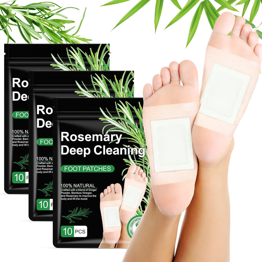 Natural Rosemary Foot Patches with Bamboo, Ginger, Vinegar, Charcoal | 30 Count | Pack of 3