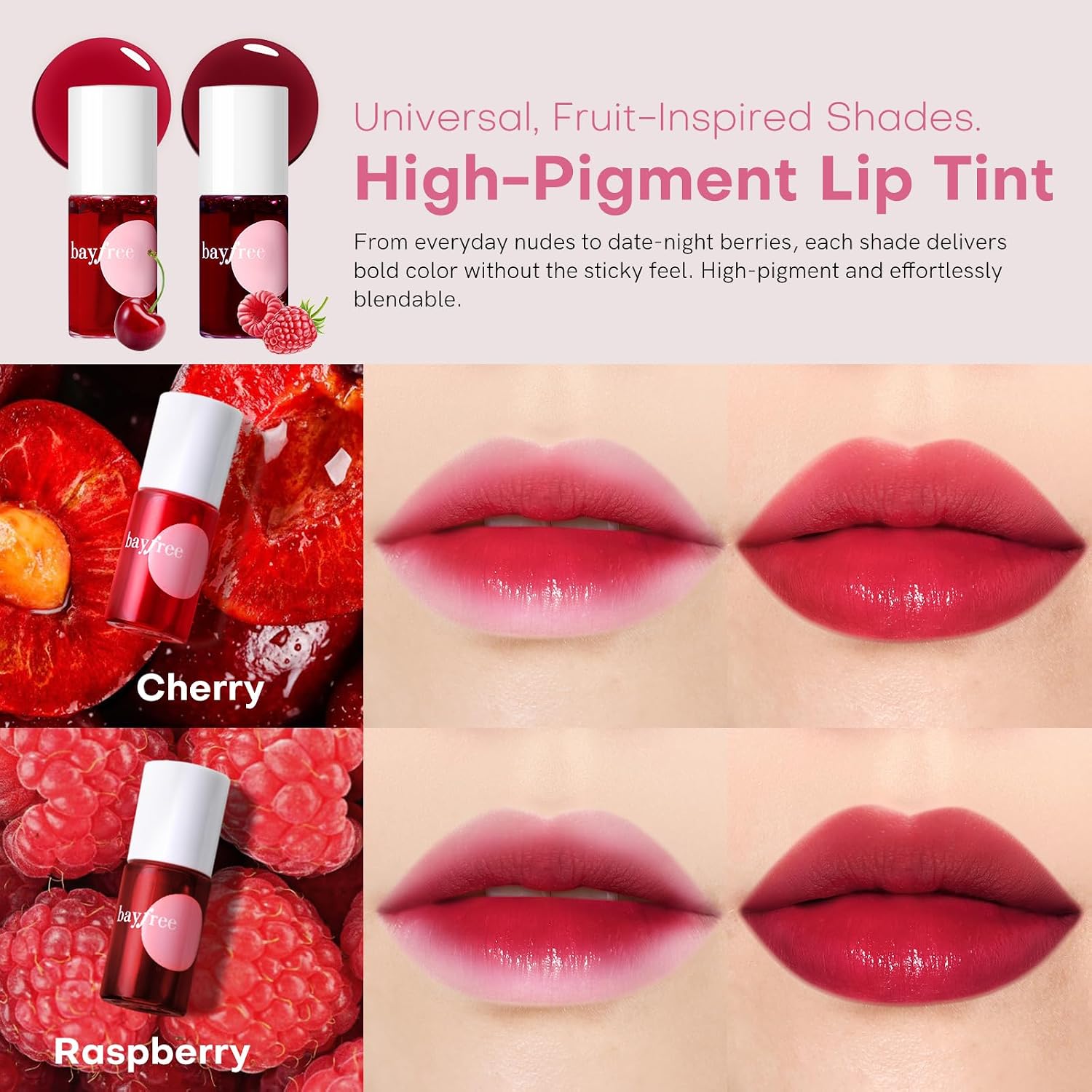 Bayfree Lip Tint Stain Set, 2 Pcs Korean Water Tint Lightweight Non-Sticky, Waterproof Long Lasting Liquid Blush & Lip Stain, Transfer-Proof, Matte Finish Lip Color Makeup (Made Into Jam)