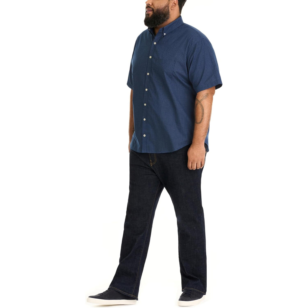 Van Heusen Men'S Big And Tall Wrinkle Free Short Sleeve Button Down Shirt, No-Tuck Length, Comfortable Stretch Fabric