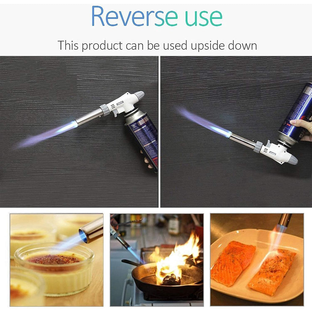 Butane Torch Blow Lighter Kitchen Culinary Torches Head | Reverse Use With Adjustable Flame, Ideal For Chef Cooking, Creme, Brulee, Bbq, Baking, Diy Soldering, Gas Not Included