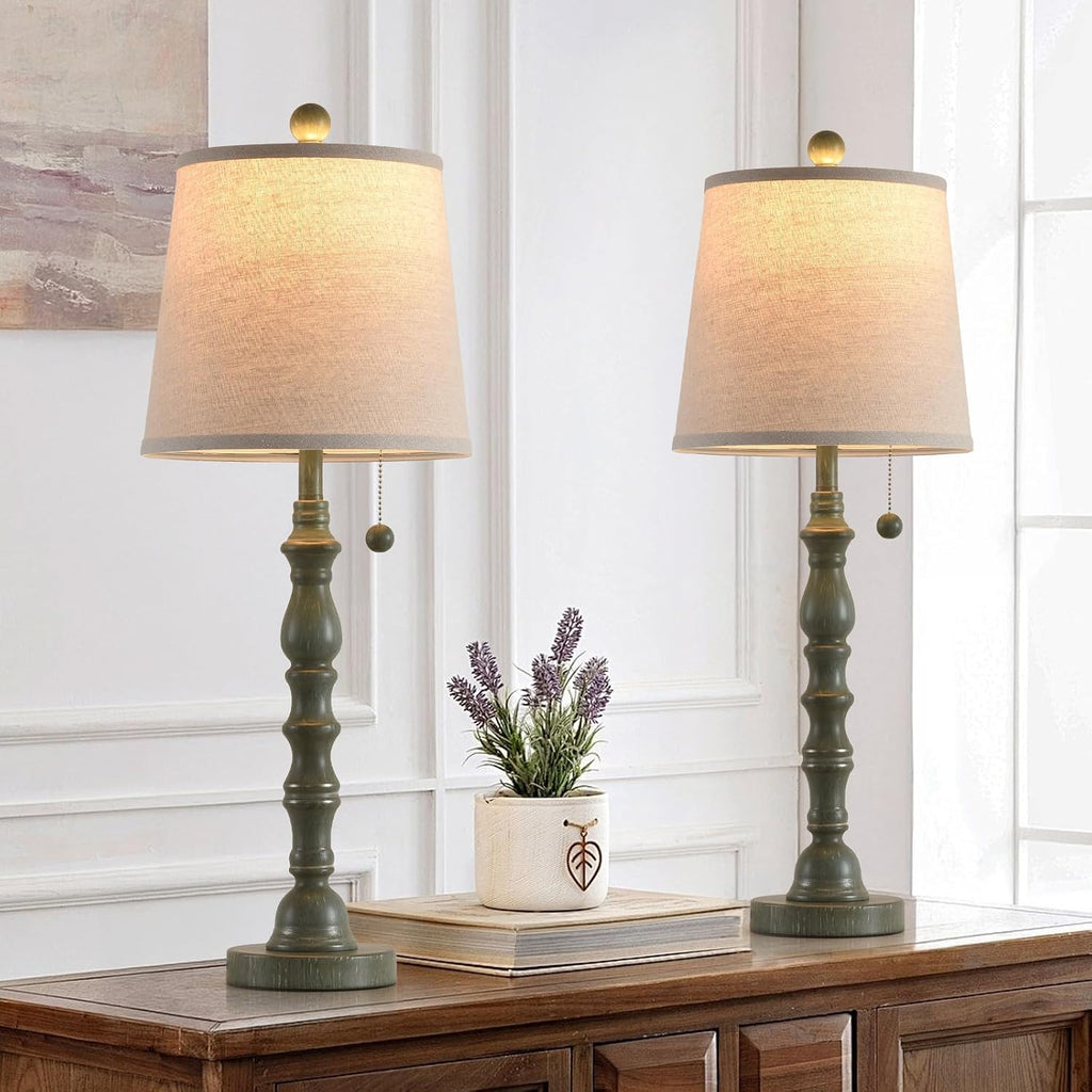 Lamps Set Of 2 Modern Farmhouse Table Lamp Bedside Reading Lamps Living Room End Tables Set Lamps For Night Stands Bedroom Night Lamp,High 26.25 Inch,Turquoise,With Fabric Lamp Shade,Bulb Not Included