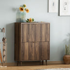 Shoe Cabinet Storage, Modern Freestanding Organizer with 2 Flip Drawers, Narrow Shoe Rack for Entryway, Walnut