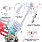 Flag Pole For Outside House - 5Ft Heavy Duty Metal Flagpole Kit,Tangle Free, 2 Angle Mount For Grommet Flags,Banner,Garden Flag, For Outdoor Porch,Yard,Garage,Patio Balcony Use