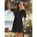 Merokeety Women'S Summer Bodycon Sweater Dress Business Casual Outfis Short Sleeve Knit Button Formal Elegant Work Dress
