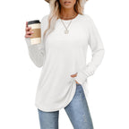 Xieerduo Womens Tunic Tops To Wear With Leggings Long Sleeve Thumb Hole Shirts Crew Neck Curved Hem