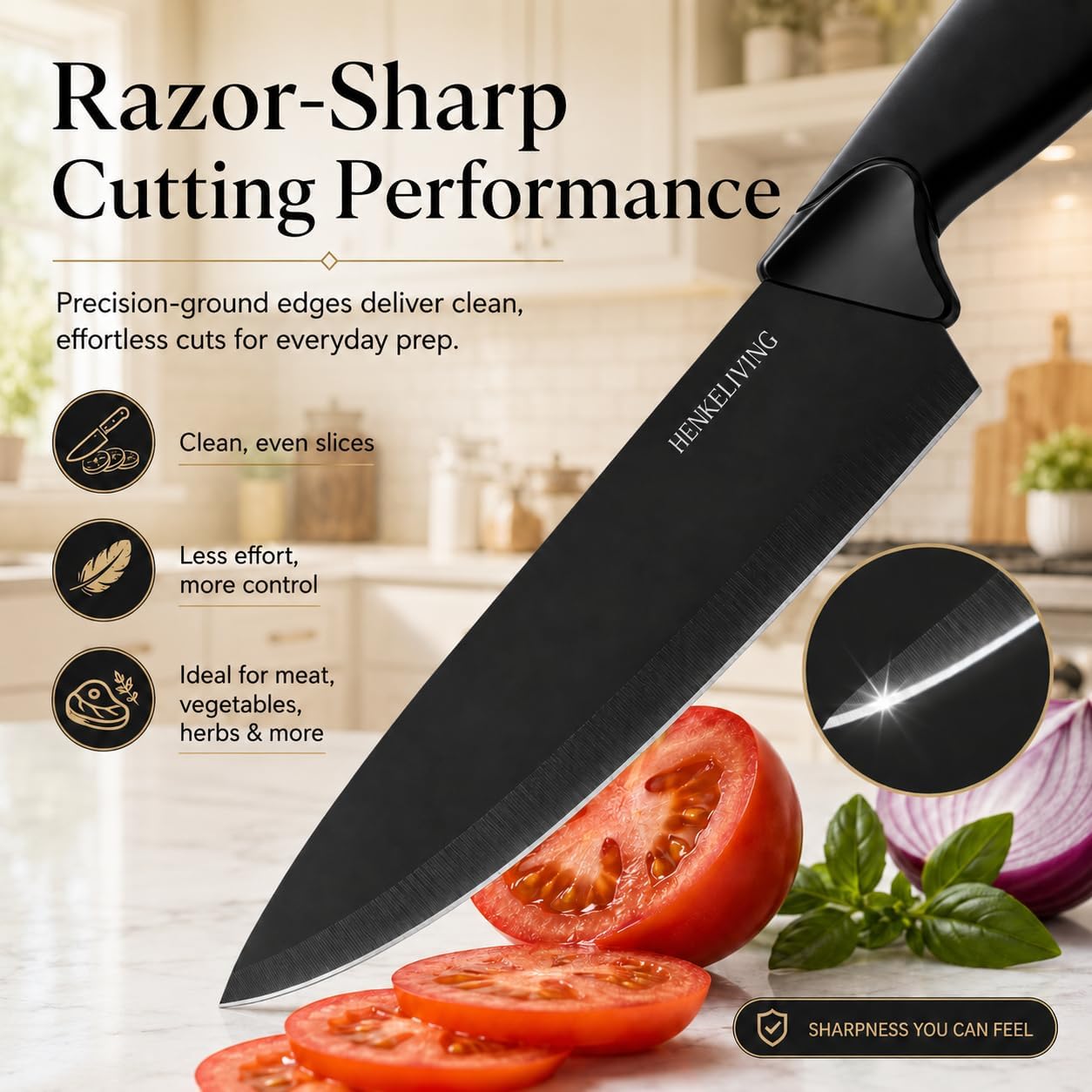 Knife Set, 14-Piece Black Dishwasher Safe Kitchen Knife Block Set with Built-In Sharpener, German High Carbon Stainless Steel Blades, Ultra Sharp Knives with Ergonomic Non-Slip Handles