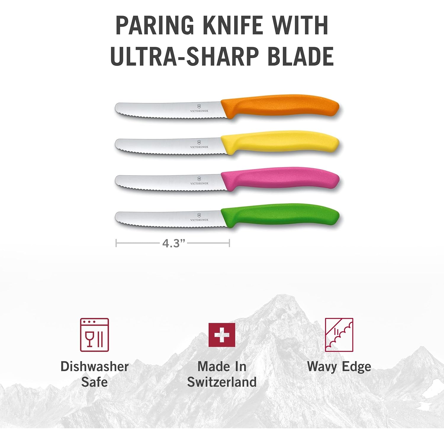 Victorinox Swiss Classic Paring Knife Set - Superior Kitchen Knives for Cutting Fruit, Vegetables & More - Cooking Knives for Kitchen Accessories - Multicolored 4-Piece Set, Serrated Edge, 4.3"