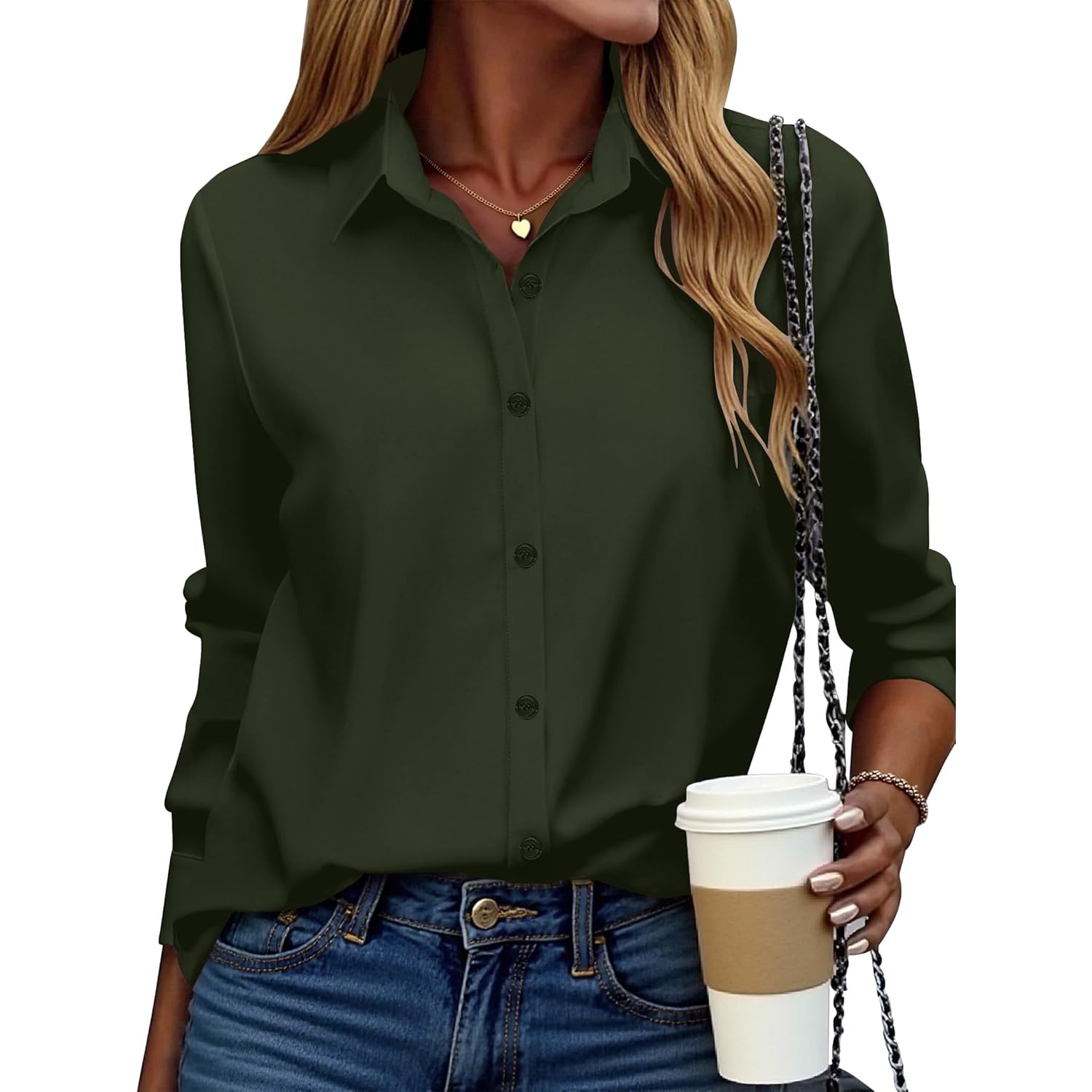 Button Down Shirt for Women Long Sleeve Blouses Floral Printed Tops Business Casual Work Outfits S-XXL