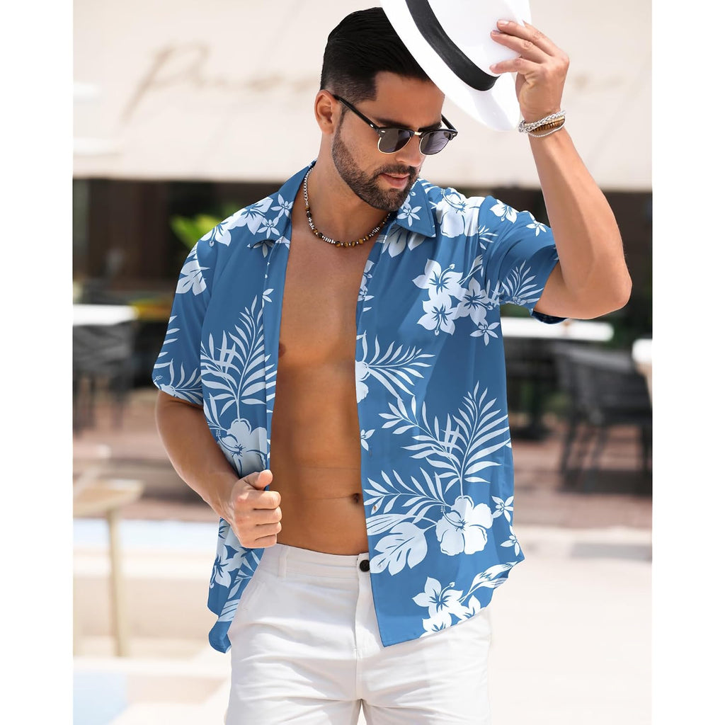 Men'S Hawaiian Wrinkle Free Short Sleeve Button Down Tropical Floral Beach Vacation Shirt