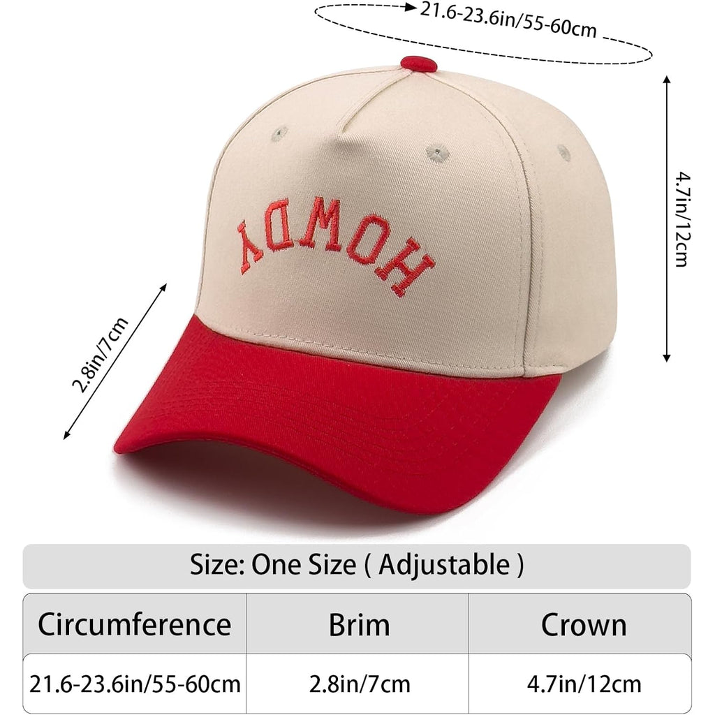 Two-Tone Cotton Baseball Cap with Embroidered Western Sayings - Adjustable Cowboy Style Hat for Men and Women Howdy - Red/Beige