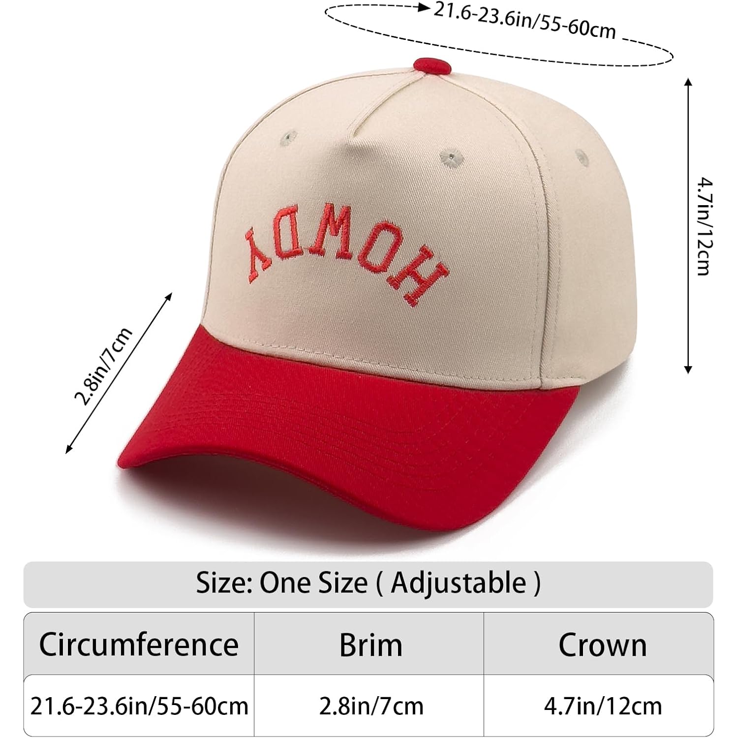 Two-Tone Cotton Baseball Cap with Embroidered Western Sayings - Adjustable Cowboy Style Hat for Men and Women Howdy - Red/Beige