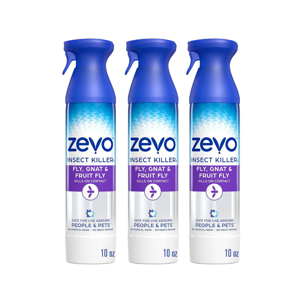 Zevo Flying Insect Killer Spray - Fruit Fly, Gnat, Fly & Mosquito Bug Spray For Home Use With Rosemary & Cornmint Oil - Indoor & Outdoor Use (3 Bottles)