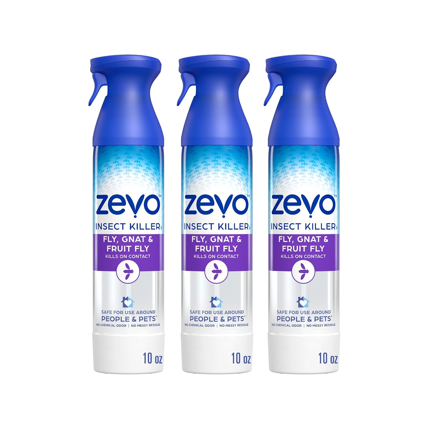 Zevo Flying Insect Killer Spray - Fruit Fly, Gnat, Fly & Mosquito Bug Spray For Home Use With Rosemary & Cornmint Oil - Indoor & Outdoor Use (3 Bottles)