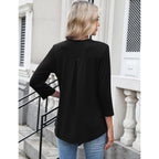 LOMON 3/4 Length Sleeve Womens Tops Business Casual Zip Front V Neck Shirt Loose Fit Work Tunic Blouse