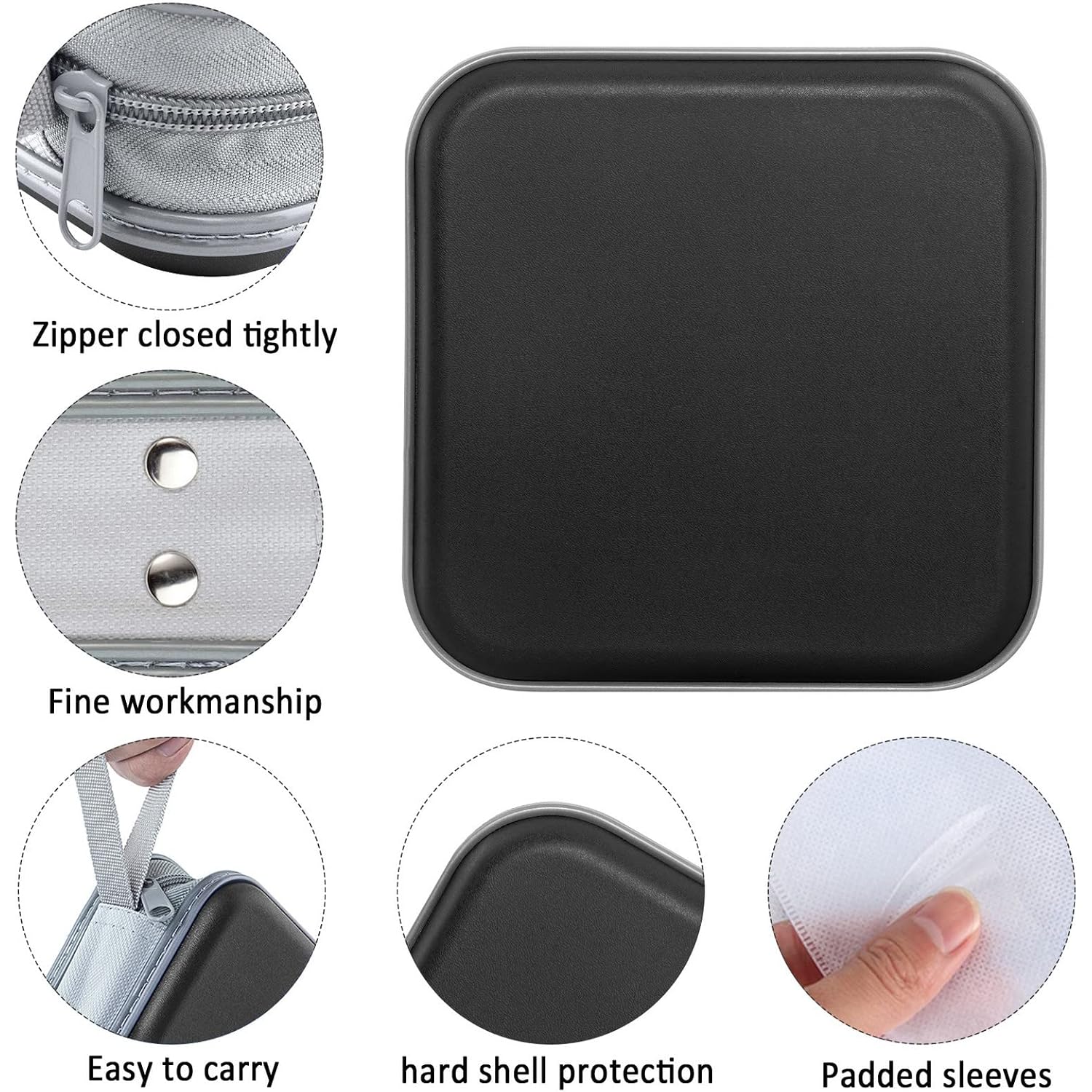 Siveit Cd Case, 40 Capacity Cd/Dvd Case Holders Wallet Hard Plastic Dvd Disc Cases Storage Binder For Car Home Office Travel (Black)