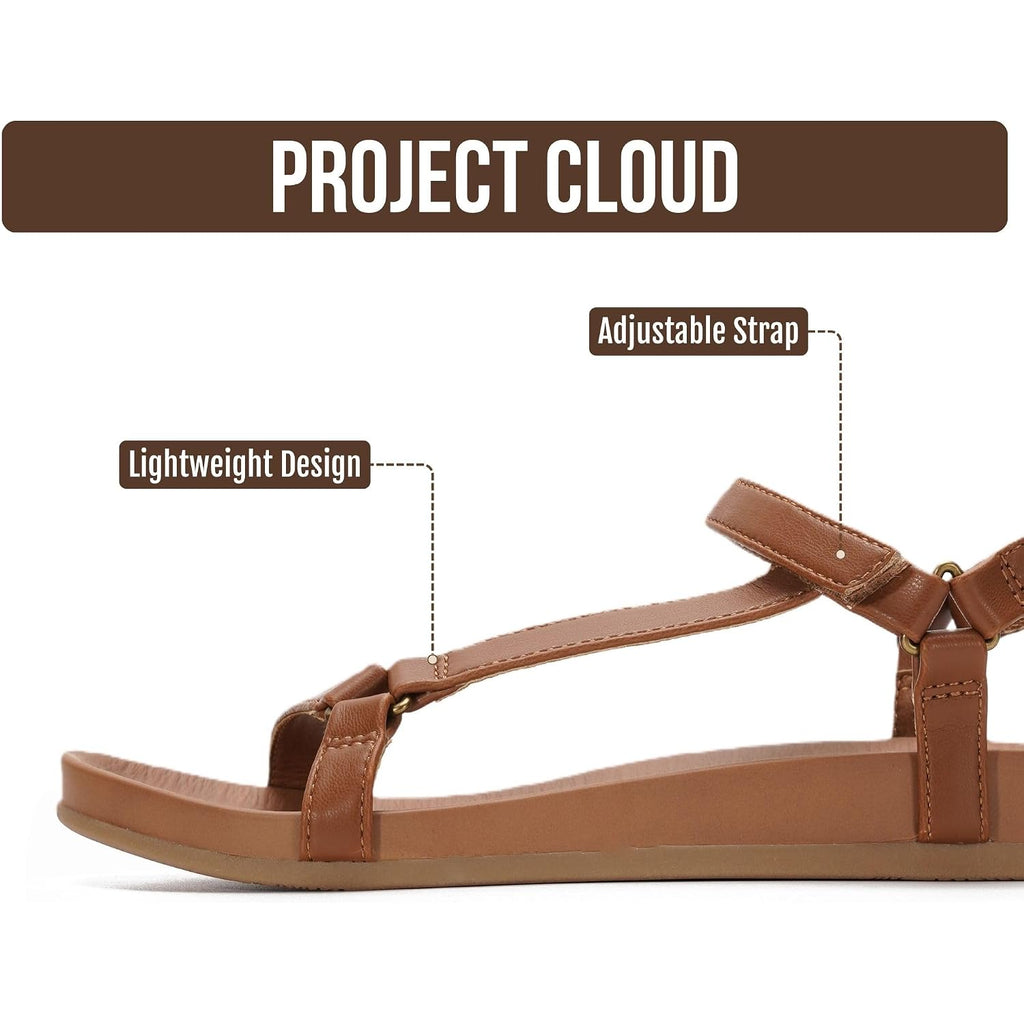 Project Cloud Sandals For Women 2026 - Strappy Adjustable Womens Sandals With Plush Insole - Lightweight & Non Slip Women Footwear - Everyday Wear Womens Slides (Brandy)