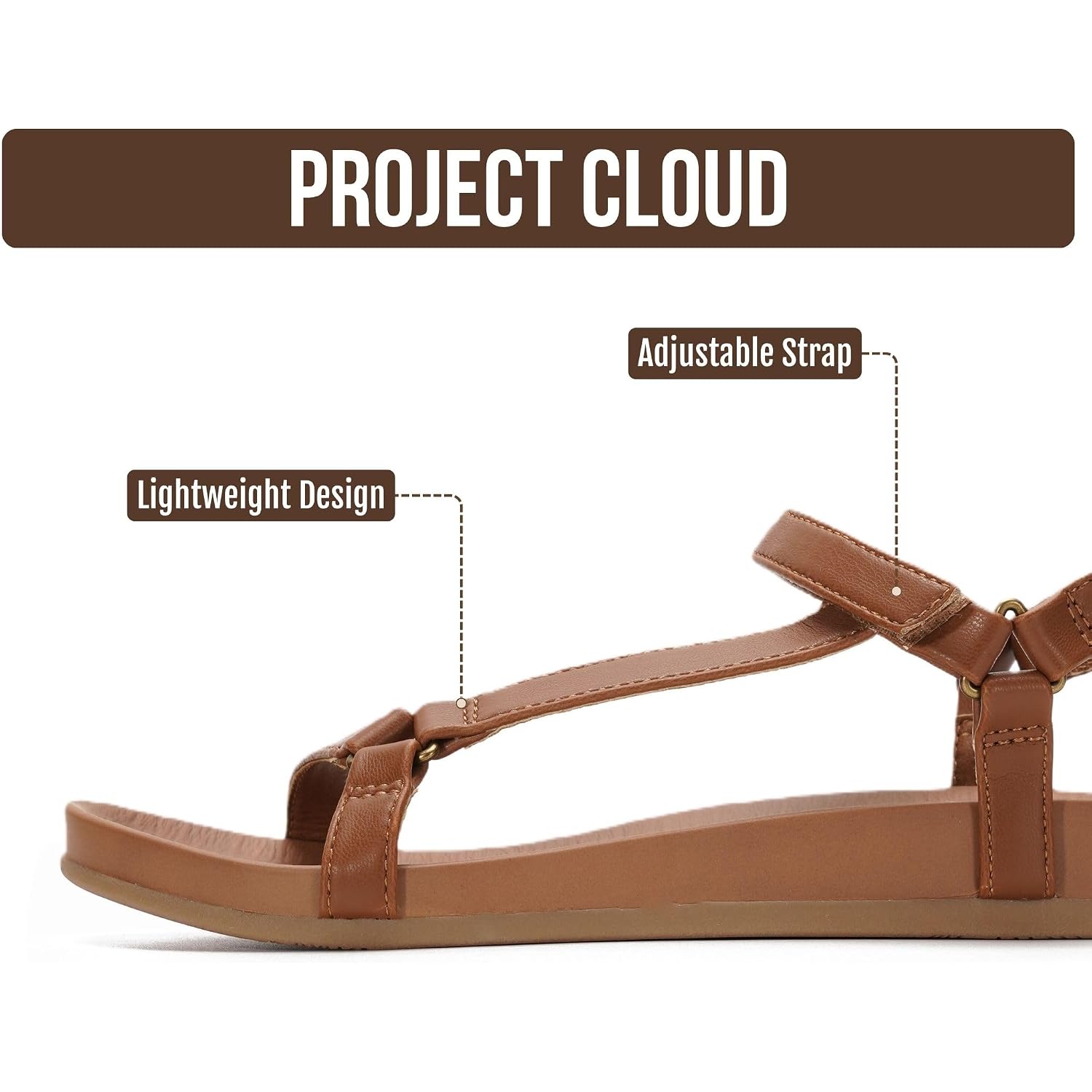 Project Cloud Sandals For Women 2026 - Strappy Adjustable Womens Sandals With Plush Insole - Lightweight & Non Slip Women Footwear - Everyday Wear Womens Slides (Brandy)