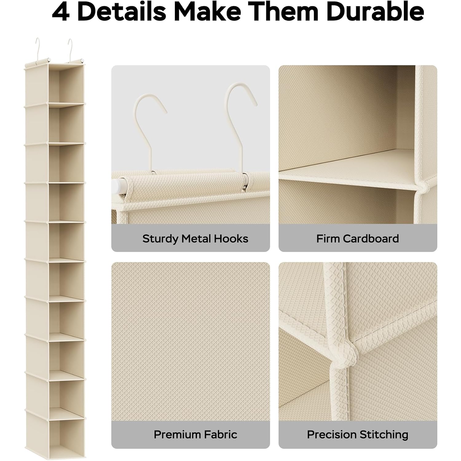 10-Shelf Hanging Shoe Shelf Organizer, Hanging Shoe Storage For Closet (Beige)