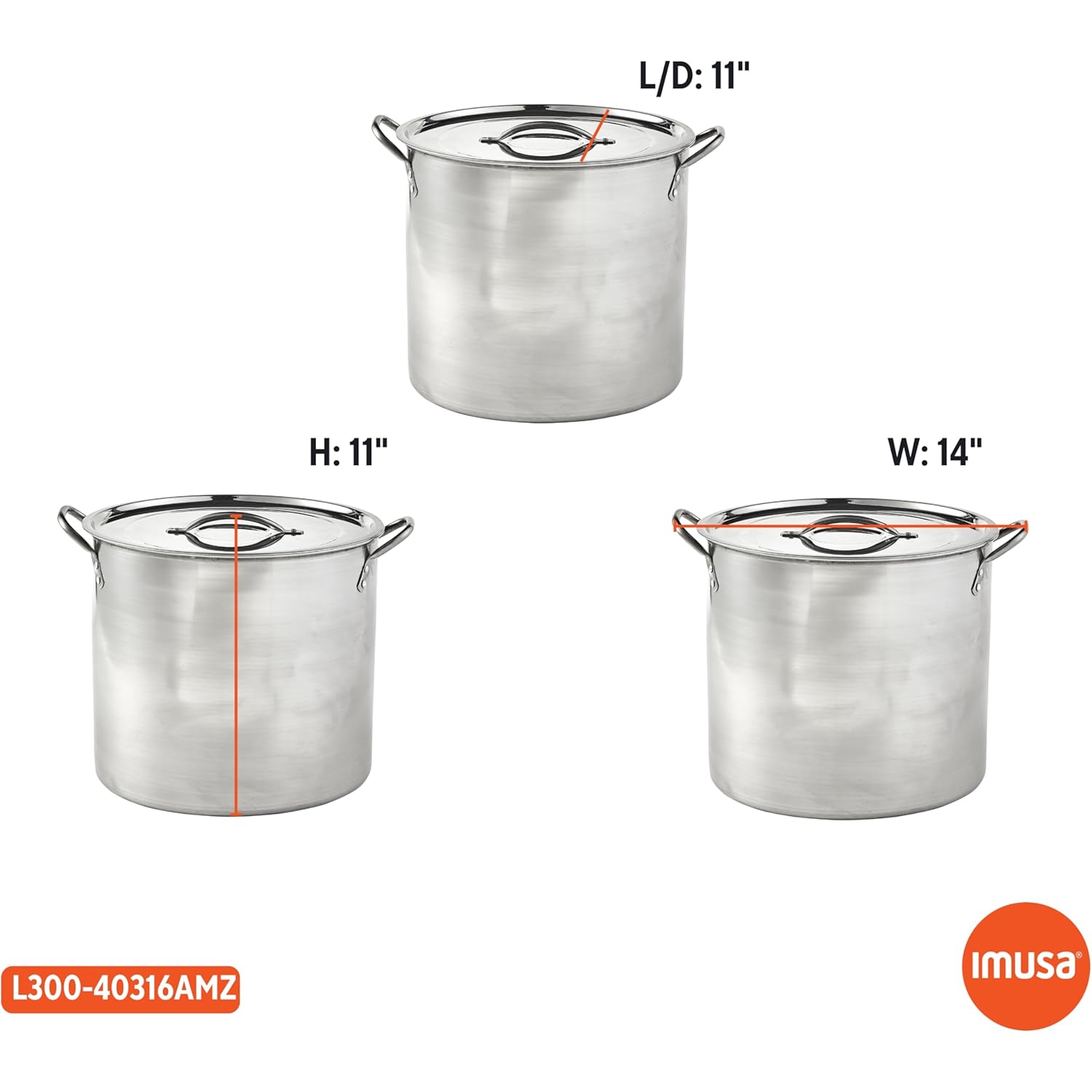 IMUSA 16Qt Stainless Steel Stock Pot with Lid, Large Cooking Pot for Soups, Boiling Seafood, Pasta, Stews, and Family Meals