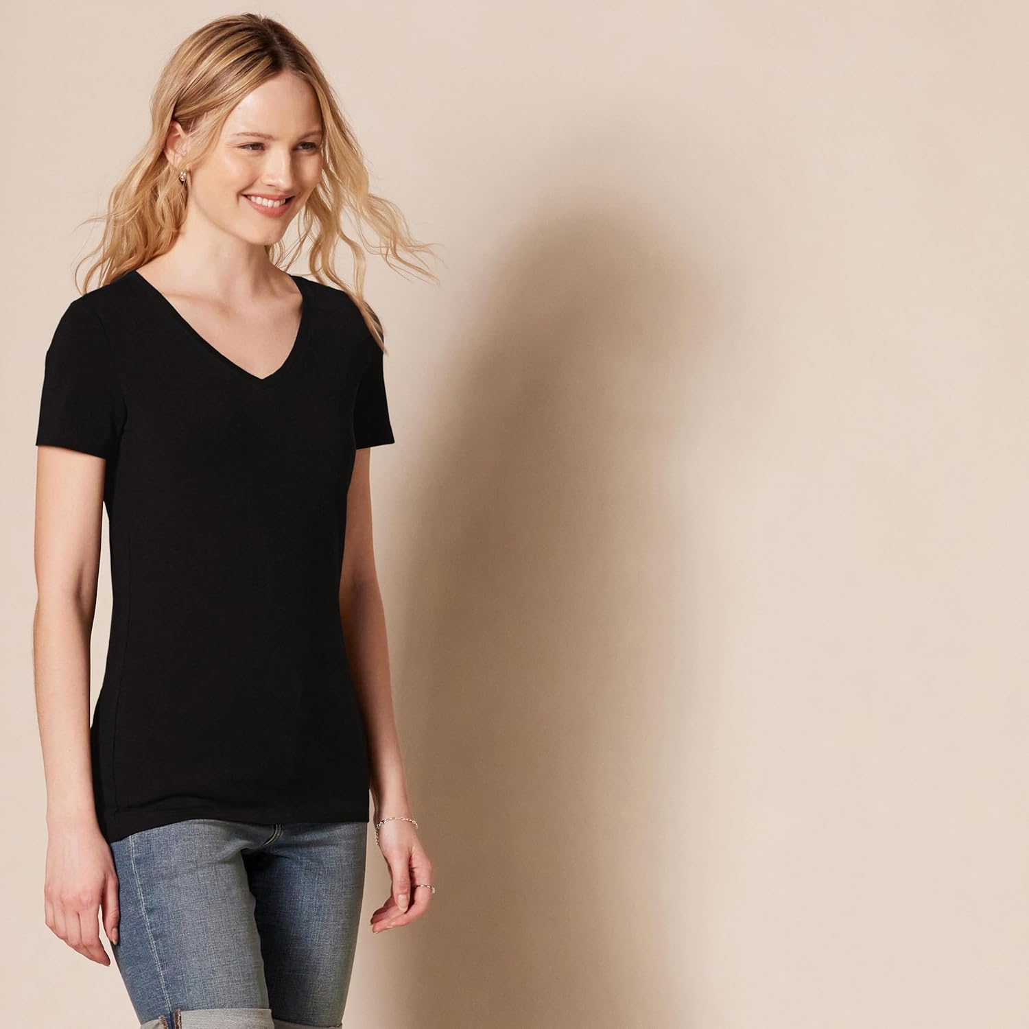 Women's Regular-Fit Short-Sleeve T-Shirt (Crewneck and V-Neck Options), Multipacks