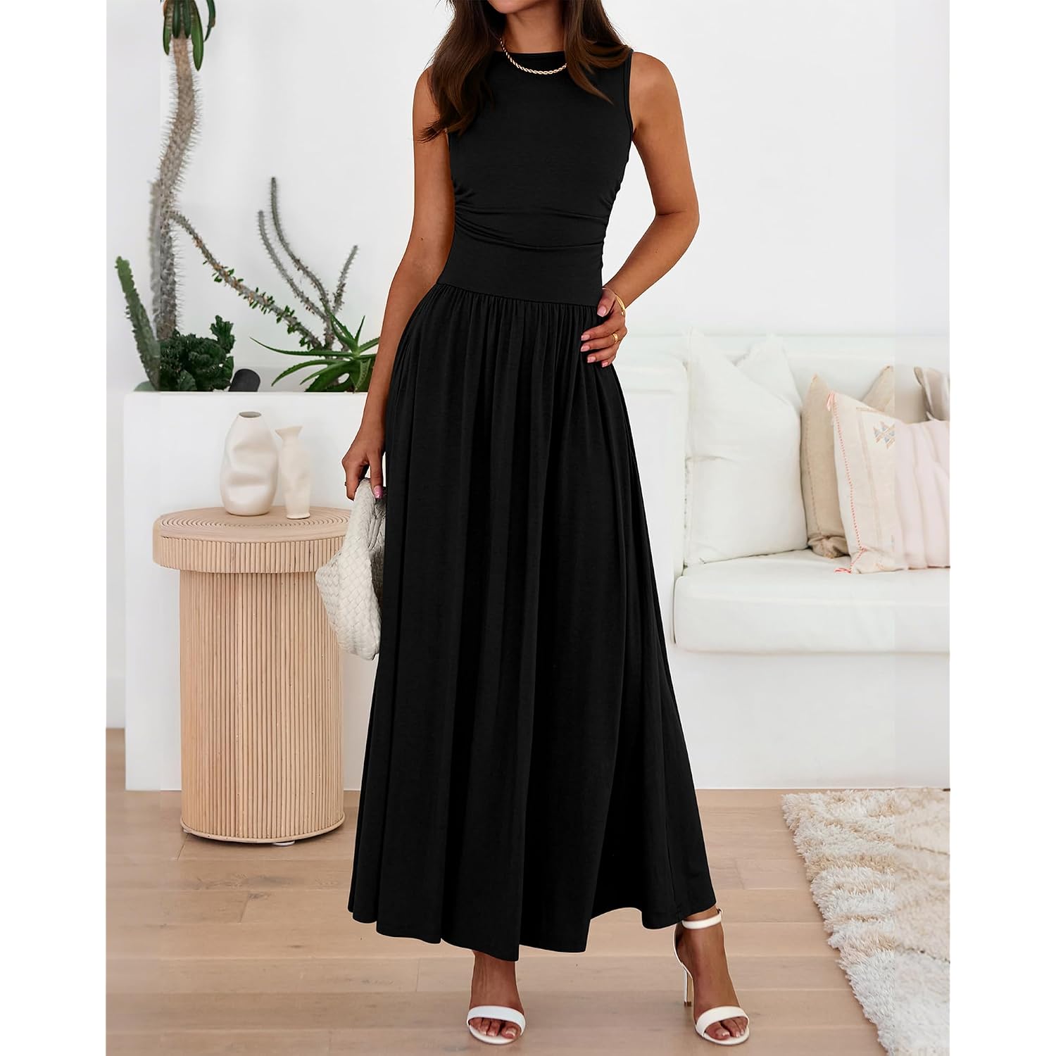 Btfbm Summer Maxi Dresses For Women 2026 Spring Sleeveless Casual Ruched High Waisted Long Sundress Flowy Beach Dress