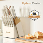 Knife Set,Astercook Kitchen Knife Set with Block 14-Piece Full Tang Stainless Steel Knives with Sharpener Dishwasher Safe and Anti-Slip Ergonomic Handle Utensils Set