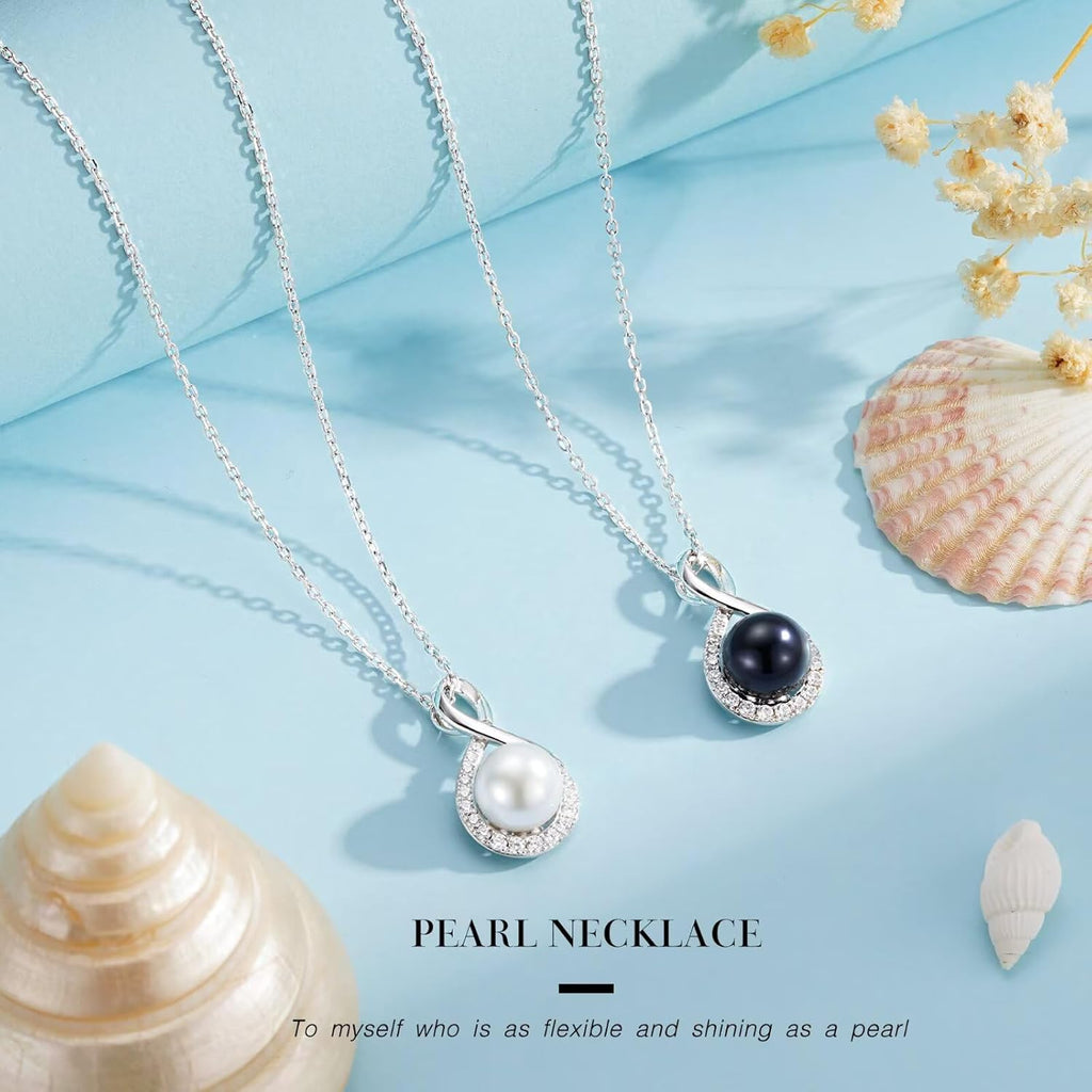 Iefil Mothers Day Gifts for Wife Women - 10-11mm Cultured Freshwater Pearl Necklace, Infinity Pearl Necklace, Anniversary Birthday Gifts for Wife Mom Girlfriend, 925 Sterling Silver