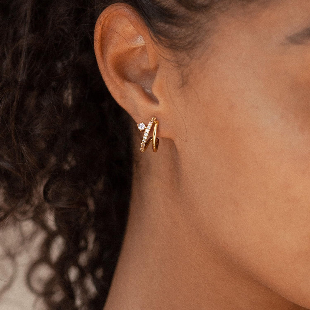 Hoop Earrings for Women 14K Gold Plated Triple Huggie Hoop Earrings Hypoallergenic Lightweight Wedding Earrings For Brides Jewelry Gifts for Women Trendy