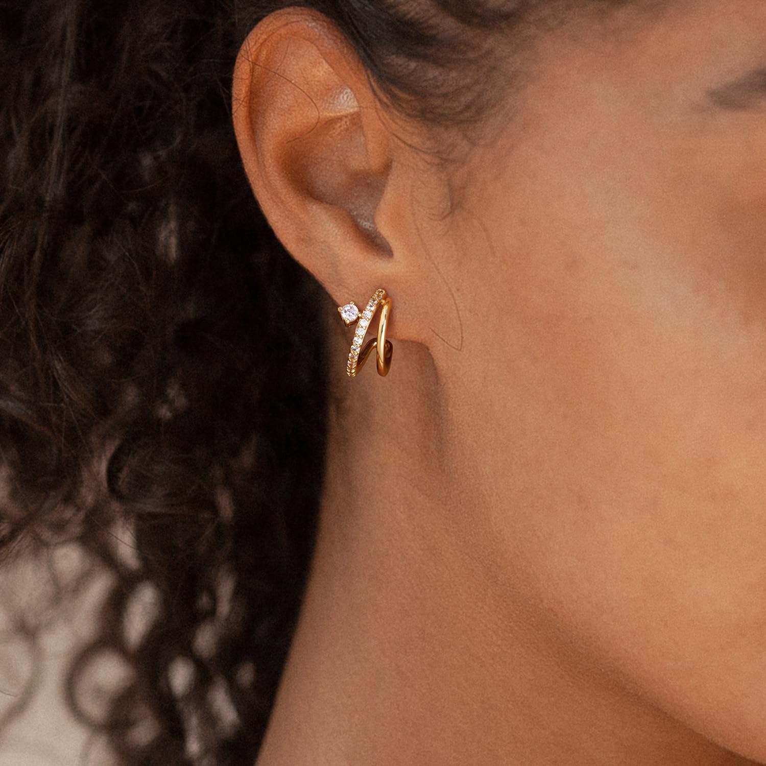Hoop Earrings for Women 14K Gold Plated Triple Huggie Hoop Earrings Hypoallergenic Lightweight Wedding Earrings For Brides Jewelry Gifts for Women Trendy