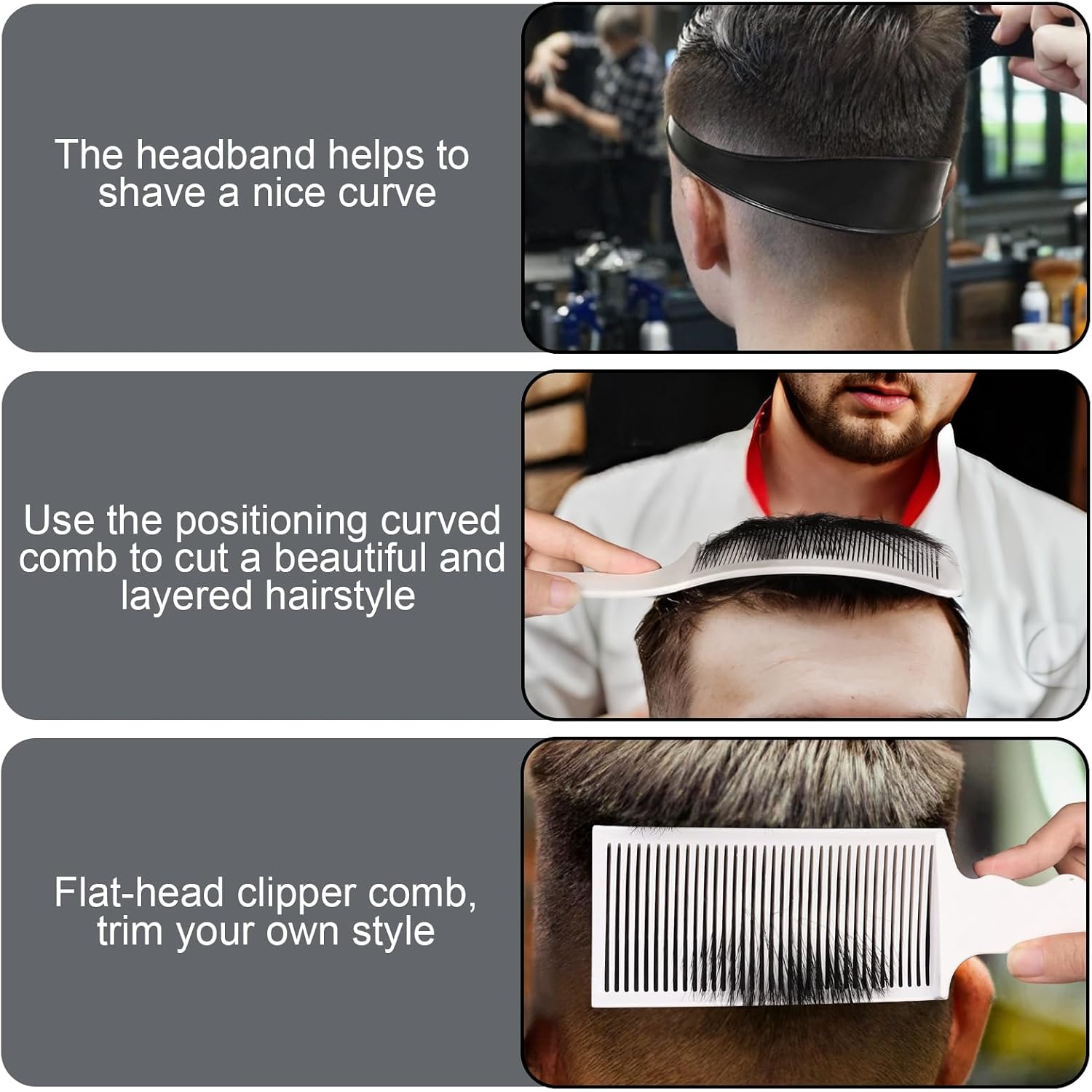 Fade Hair Trimming Guide For Men Haircut, Adjustable Silicone Curved Haircut Band, Curved Positioning Comb And Flat Top Comb For Home Diy Haircuts, Self Haircut Kit Guide Salon Styling Tools
