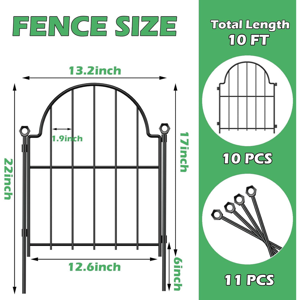 Decorative Garden Fence, 17 In(H) X 10.83 Ft(L) Arched Rustproof Metal No Dig Fence Garden Fence Border, Ground Stake Animal Barrier Fence For Rabbit Dog, Outdoor Decor For Yard & Patio
