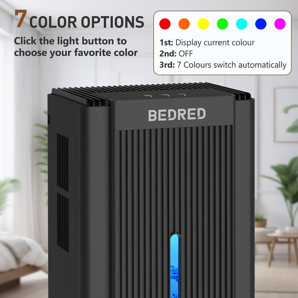 Dehumidifier, 95Oz Dehumidifier For Home 1000 Sq Ft - Quiet With Auto Shut Off & Relaxing 7 Color Ambient Light, Ideal For Livingroom, Bedroom, Basement (Black)