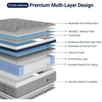 Avenco Queen Mattress 12 Inch, Luxury Hotel-Level Cooling Hybrid Mattress With Dual Nanogel™ Memory Foam, Smarts Coil® For Motion Isolation & Extra Back Support, Pressure Relief, Certipur-Us Certified