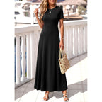 Kirundo Short Sleeve Formal Wedding Guest Dresses For Women, 2026 Summer Pleated Long Flowy Maxi Dress, Two Pockets, A Line