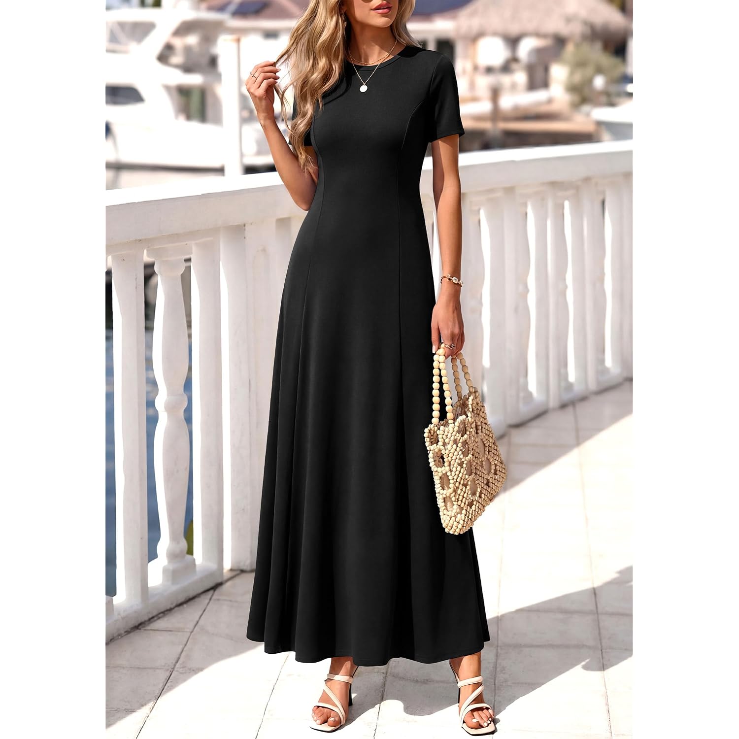 Kirundo Short Sleeve Formal Wedding Guest Dresses For Women, 2026 Summer Pleated Long Flowy Maxi Dress, Two Pockets, A Line