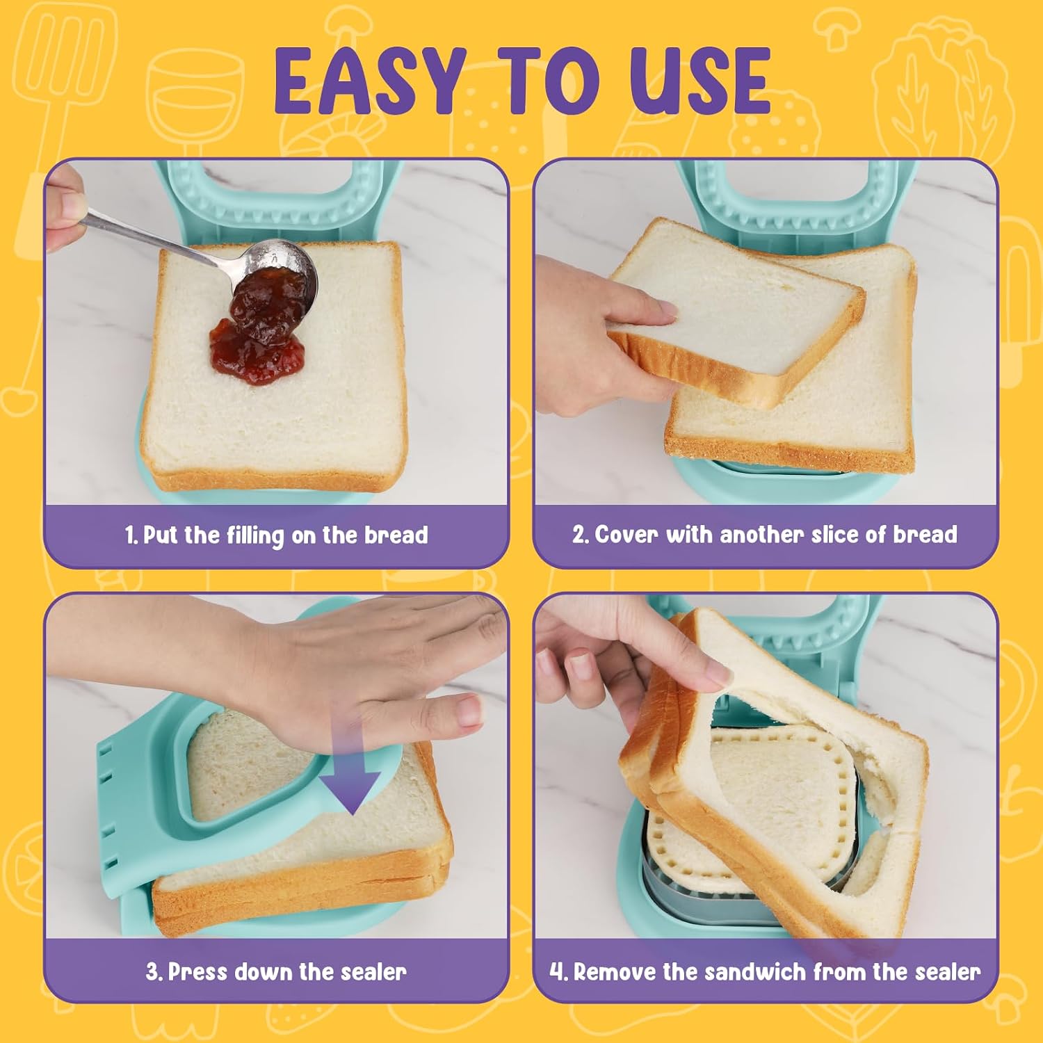 Tacgea Uncrustable Sandwich Maker – 3.7 Inch Sandwich Sealer And Cutter For Lunchbox And Breakfast, Square Shape, Light Blue