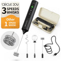 Circle Joy Rechargeable Handheld Milk Frother Wand With 3 Variable Speeds, 3 Whisks And Storage Box, Electric Drink Mixer For Latte, Cappuccino, Hot Chocolate, Eggs And Protein Powder, Black