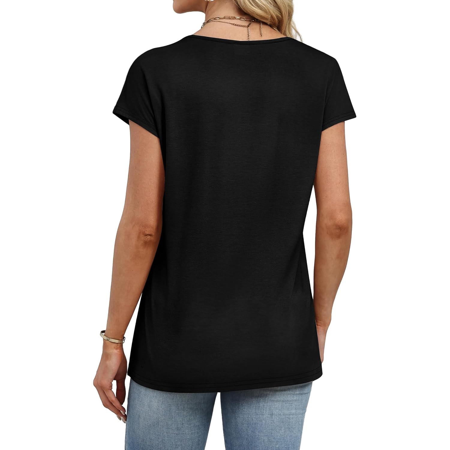 Womens Summer Tops Cap Short Sleeve Shirts Button Down Blouses U Neck T Shirts Fashion Clothing