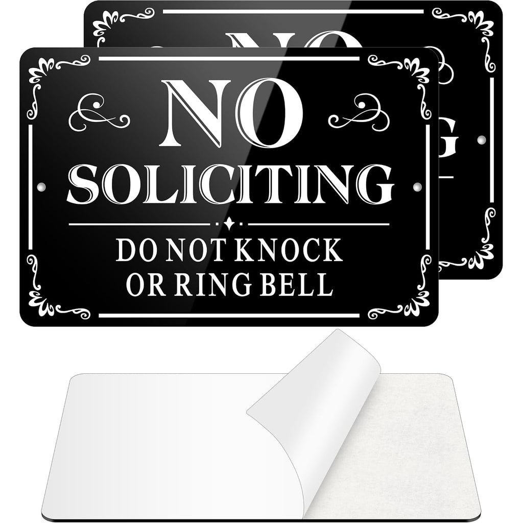 No Soliciting Sign For Front Door, (2 Pack) Self-Adhesive No Soliciting Sign For House, 9 X 6 Inches Aluminum Metal Signs For Yard (Black/White, Large 9 X 6 Inches)