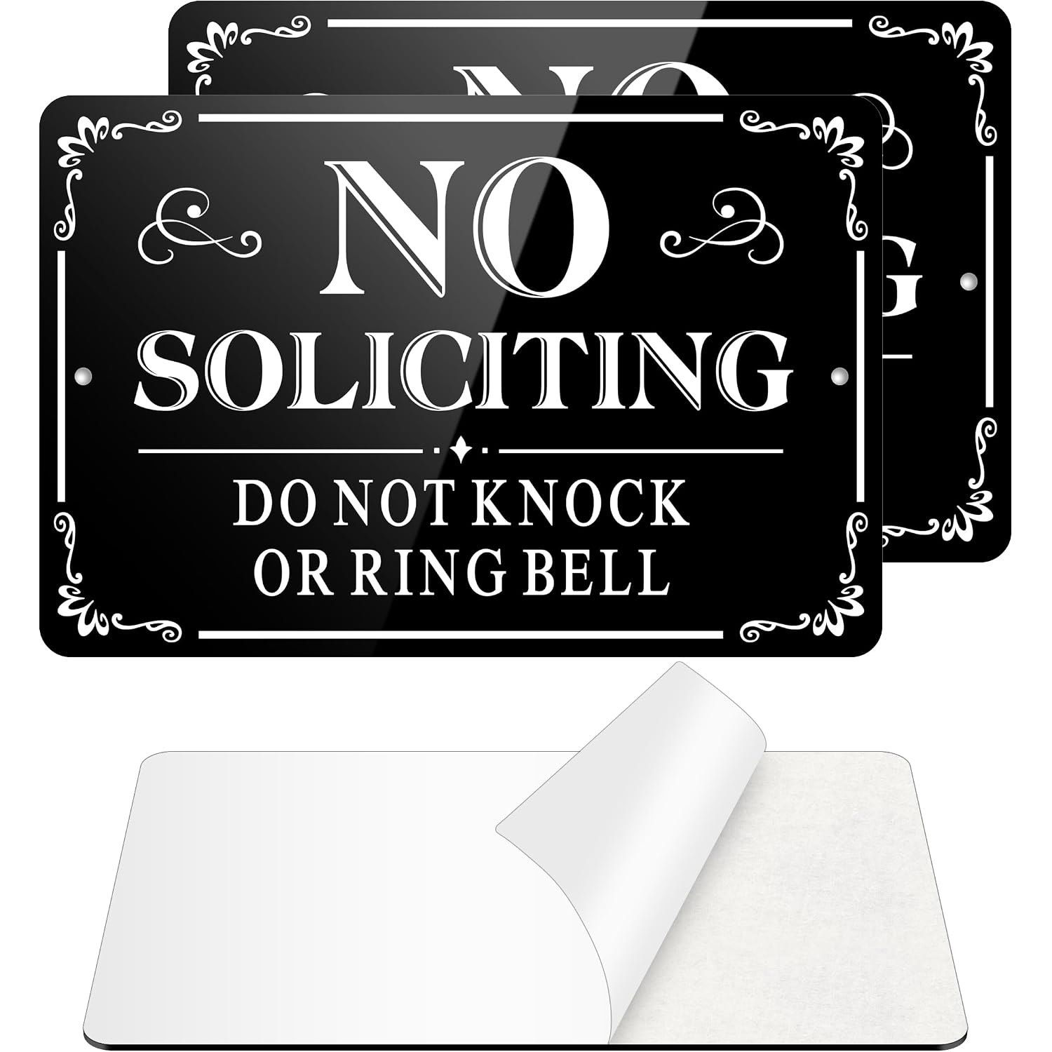 No Soliciting Sign For Front Door, (2 Pack) Self-Adhesive No Soliciting Sign For House, 9 X 6 Inches Aluminum Metal Signs For Yard (Black/White, Large 9 X 6 Inches)