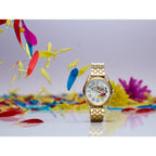 Citizen Eco-Drive Ladies' Disney Mickey Mouse Flowers Thru The Mirror Gold Stainless Steel Watch, 3-Hand, 36Mm (Model: Fe7093-57W)