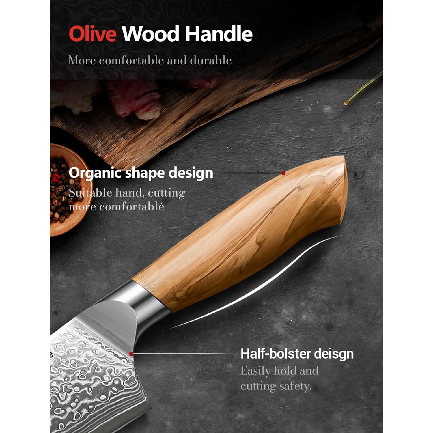 Damascus Chef Knife In Japanese Steel, 67-Layers Damascus Kitchen Knife With Wooden Gift Box And Original Olive Wood Handle, Cooking Knives For Home Kitchen Gift Idea