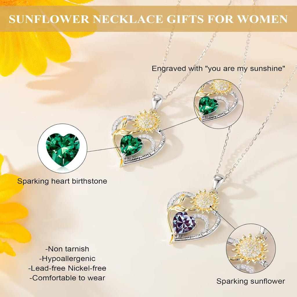 Iefil Mothers Day Gifts - 925 Sterling Silver Sunflower Necklace for Women, Birthstone Jewelry for Wife Mom, Birthday Mothers Day Gifts for Wife Mom Grandma